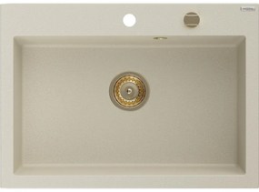 Mexen Elix zlewozmywak granitowy 1-komorowy 700 x 500 mm, beżowy, syfon złoty - 6526701005-69-G
