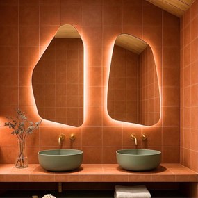 Lustra dekoracyjne o nieregularnym kształcie z podświetleniem ORGANIC Rock LED | Różne rozmiary | Różne kolory : Kolor tafli szkła - Srebrny, Rozmiar lustra A - 60x120, Rozmiar lustra B - 62x108