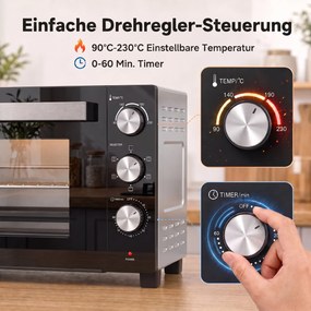 HOMCOM 36 L mini piekarnik z termoobiegiem, regulacja temperatury 90–230 °C, 1500 W | Aosom PL