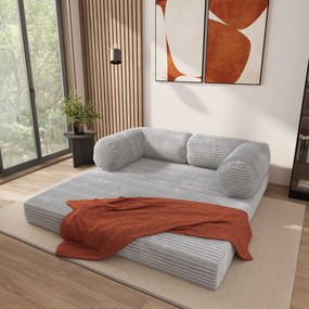 Masseno Sofa piankowa ALVIO z funkcją spania, Kanapa z pianki do salonu, Bezmontażowa, Tkanina sztruksowa – Jasnoszary TILIA 86