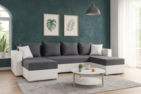 Przestronny narożnik U z funkcją spania do dużego salonu - DUO, szaro-biały