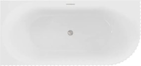 Mexen Gia wanna wolnostojąca narożna ryflowana lewa 150 x 75 cm, biała połysk, przelew nikiel szczotkowany - 52701507500L-97