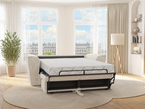 Kanapa 4-osobowa rozkładana typu express z tkaniny teksturowanej beżowej - Powierzchnia spania 160 cm - Materac 22 cm z pianką memory - RIZORA