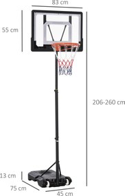 HOMCOM Stojak do Koszykówki Regulowana Wysokość Czarny 83x75x206–260cm | Aosom PL