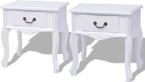 Zestaw 2 Białych Szafek Nocnych z MDF z Wysuwanymi Szufladami - Nowoczesny Design, Kompaktowe i Łatwe w Montażu