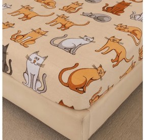 PrzytulneMieszkanie.pl Prześcieradło z mikropluszu COLORED CATS 90x200 cm kremowe