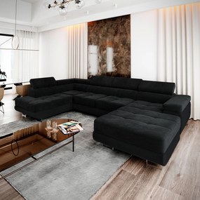 Masseno Narożnik CASONE z funkcją spania i pojemnikiem na pościel Narozniki U, Rozkładana sofa - Czarny, MONOLITH 95