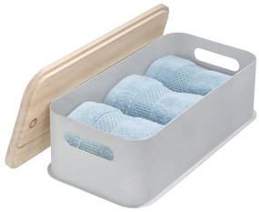 Szary pojemnik z pokrywką z drewna paulownia iDesign Eco Handled, 21,3x43 cm