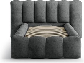 Ciemnoszare tapicerowane łóżko jednoosobowe ze schowkiem i stelażem 90x200 cm Lupine – Micadoni