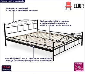 Czarne metalowe łóżko podwójne 160x200 Gefros 4X