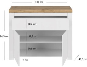 Komoda Dwudrzwiowa z Szufladą do Salonu HAVEN 106 cm Biały Połysk/Dąb Wotan Nowoczesna