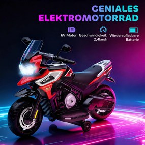 AIYAPLAY Elektryczny motocykl dla dzieci 18-36 miesięcy, pojazd do siedzenia, kółka pomocnicze, światła, muzyka, tworzywo sztuczne, stal, czerwony