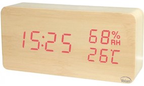 Zegar budzik elektroniczny led drewniany stojący - data termometr higrometr