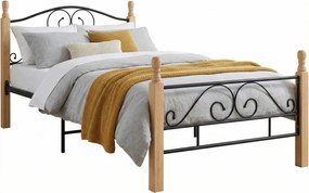 Rustykalne łóżko metalowe czarny + jasny dąb 100x200 cm B5-A97