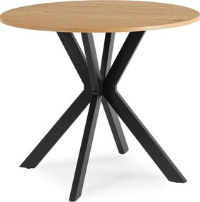 Zestaw Stół Okrągły LAUREN 90 cm Dąb Złoty/Czarny i 4 Krzesła ROBIN Czarne