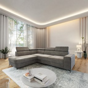 Masseno Narożnik ALVORO z funkcją spania i pojemnikiem na pościel Narozniki L, Rozkładana sofa - Szary, MONOLITH 85