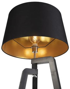 Lampa podłogowa trójnóg czarna klosz bawełniany czarny 45cm - PurosWiejski/ Rustykalny / Vintage Oswietlenie wewnetrzne