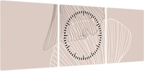 Obraz - Beżowe liście N⁰2 (z zegarem) (90x30 cm)