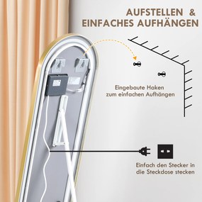 HOMCOM Lustrzane Lustro Pełnowymiarowe z Oświetleniem LED Złote Dotykowy Przełącznik do Salonu i Sypialni | Aosom PL