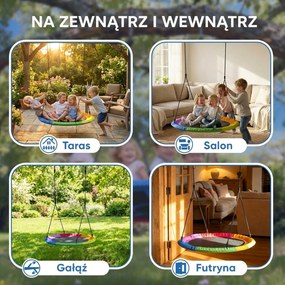 AIYAPLAY Huśtawka Gniazdowa Regulowana Ø 120 cm, Udźwig 300 kg, Dla Dzieci 3-8 lat, 120 x 120 x 180 cm, Wielokolorowa | Aosom PL