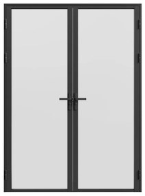 Drzwi kompletne 2-skrzydłowe dwustronne z aluminium i matowego szkła hartowanego - 2 x wys. 204 x szer. 73 cm - Czarny - LOXTON