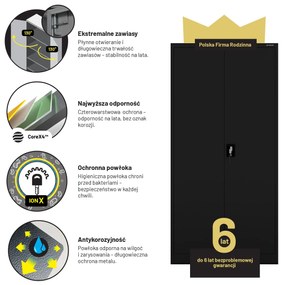 Biurowa szafa metalowa na akta JAN, 900 x 1850 x 400 mm, czarna