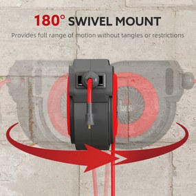 HOMCOM Bęben na wąż z mechanizmem zwijania, 16,5 m długi wąż, montaż ścienny, Czerwony+Czarny