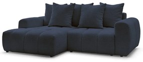 Niebieski rozkładany/ze schowkiem narożnik z materiału bouclé (lewostronny/z szezlongiem) Roxelane – Bobochic Paris