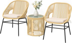 Outsunny Rattanowy zestaw bistro 3-częściowy zestaw mebli ogrodowych z 2 krzesłami, stołem ze szklanym blatem, pranymi poduszkami, ergonomiczny | Aosom PL