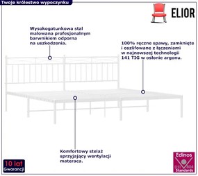 Białe metalowe łóżko małżeńskie 160x200 cm Luva