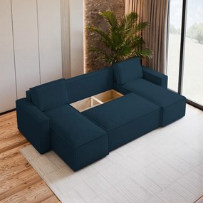 Masseno Narożnik PESANO z funkcją spania i pojemnikiem na pościel Narozniki U, Rozkładana sofa - Niebieski, MONOLITH 77