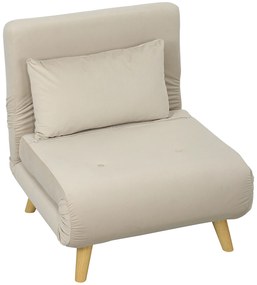 HOMCOM Rozkładany Fotel z Funkcją Spania, Fotel Relaksacyjny w Wyglądzie Aksamitu, Regulowane Oparcie, do 120 kg, Beżowy