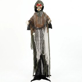 HOMCOM Animowany Żniwiarz, 170 cm, animatronika halloweenowa w skali naturalnej z ruchomymi dłońmi/głową, świecącymi oczami i przerażającym dźwiękiem | Aosom PL