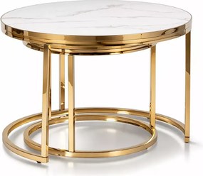 Zestaw stolików kawowych Kiegi marmur / złoty – nowoczesny design, elegancki