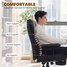 HOMCOM 3D fotel biurowy z masażem i podnóżkiem, regulowany fotel komputerowy z wysokim oparciem, tapicerka Leathaire, czarny | Aosom PL