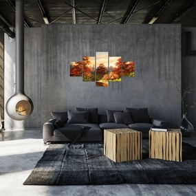 Obraz rzeki w jesiennym krajobrazie, obraz olejny (125x70 cm)
