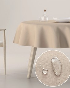 Obrus okrągły kolor beżowy tkanina plamoodporna, strukturalna