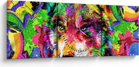 Obraz - Wilk z graffiti (z zegarem) (90x30 cm)