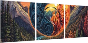 Obraz - Żywioły (z zegarem) (90x30 cm)