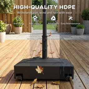 Outsunny Stojak na Parasol z Kółkami, Napełniany 61 kg Piaskiem/40 kg Wodą, Do Masztów Ø35, 38, 48 mm, Czarny | Aosom PL