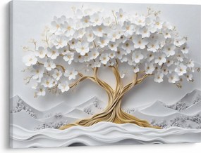 Obraz – Eleganckie drzewo życia 3D pełne kwiatów (70x50 cm)