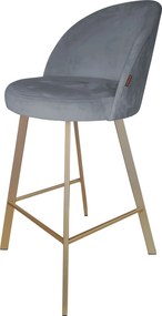 Hoker TRIX krzesło barowe tkanina Welur podstawa metalowa : Kolor nogi - Złota profil, Kolor tkaniny - VELVET - BL14, Typ siedziska - Siedzisko stałe
