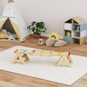 AIYAPLAY Huśtawka drewniana i równoważnia, 2 w 1 huśtawka ogrodowa dla dzieci, dla 2-4 Jahre, 133 x 38 x 24 cm, Wielobarwna