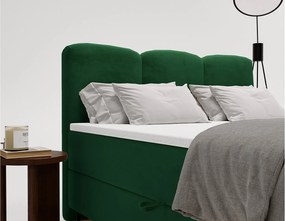 Emporius Malaga Box łóżko kontynentalne z topperem 140x200 - łóżko z dwoma pojemnikami i materacem H3, tkanina aksamitna, zielony (Magic Velvet 2225)