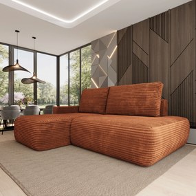 Masseno Narożnik AVINI z funkcją spania i pojemnikiem na pościel Narozniki L, Rozkładana sofa - Brązowy, TILIA 52