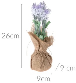 Sztuczne kwiaty w doniczce jutowej, 26 cm