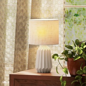 HOMCOM Lampa stołowa, oświetlenie stołowe, lampa nocna z lnianym abażurem, przełącznik kołyskowy, lampa biurkowa, 22 x 22 x 39 cm, beżowy | Aosom PL