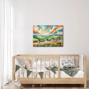 Obraz – Konie galopujące przez krajobraz (70x50 cm)