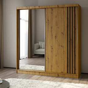 Szafa Przesuwna NELVIA 200 cm z Lustrem Szafa Dwudrzwiowa Dąb artisan