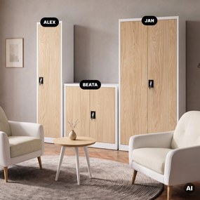 Szafa biurowa metalowa na akta biała/dąb sonoma, 450x1850x400 mm: ALEX Eco Design